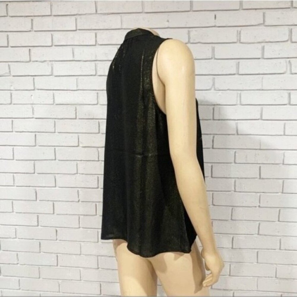 ModCloth Gold Metallic Tie Neck Sleeveless Blouse Shimmer Holiday Party Large - Picture 5 of 5